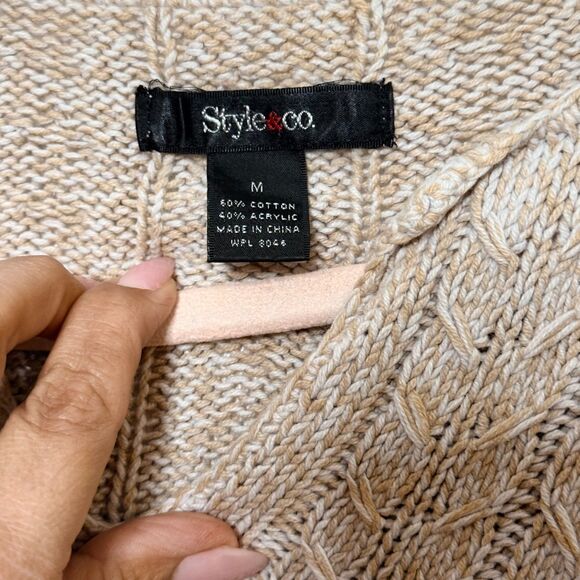 Style & Co Cable Knit Sweater Women’s M Beige Neutral Textured Longline Boho - Picture 5 of 9